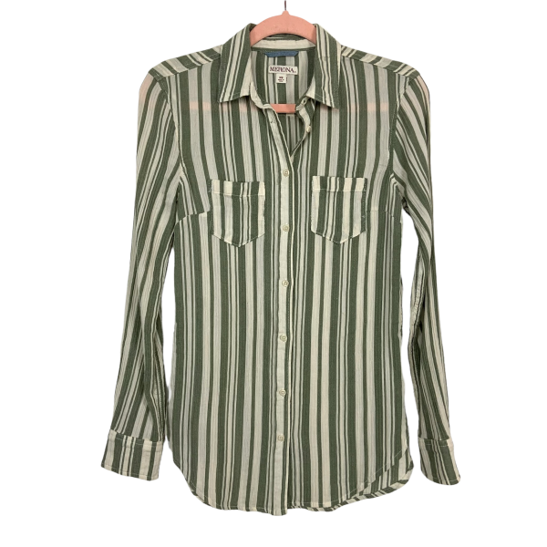 Merona Green Cream Stripped Button Down Top- Size XS Sale