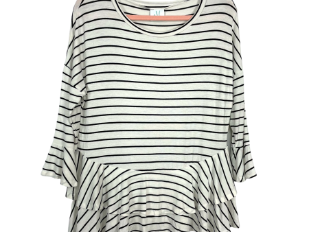 Shop The Mint White Black Stripes with Ruffle Sleeve and Hem Top- Size S Cheap