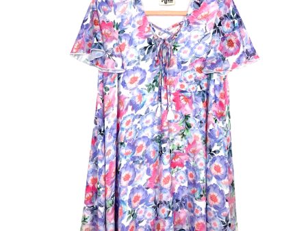 Show Me Your Mumu Purple and Pink Floral Lace Up Dress- Size XS For Cheap