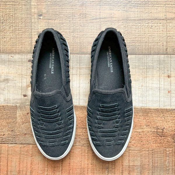 America Eagle Outfitters Black Suede Slip On Platform Sneakers- Size 7 For Cheap