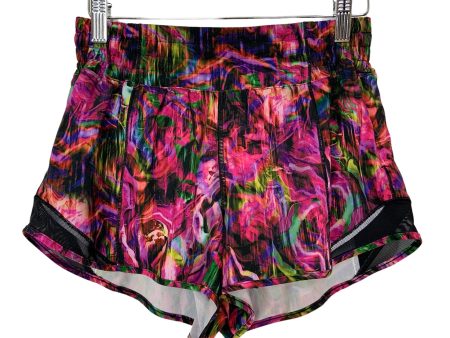 Lululemon Pink Purple Green Marbled with Mesh Sides Shorts- Size 6 on Sale