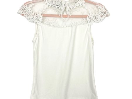 Shein White Lace Crochet Mock Neck Top- Size S For Cheap