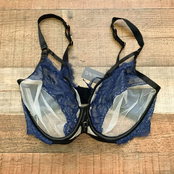 Figleaves Midnight Blue Ivory Amelie Peep Strapping Underwired Balcony Bra NWT- Size 34I Supply