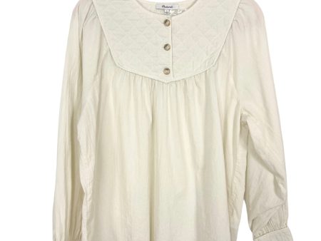 Madewell Ivory Quilted Neckline and Cuff Long Sleeve Top NWT-Size L Online now