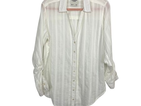 Abercrombie & Fitch White Boyfriend Button Up Roll Tab Top- Size L Hot on Sale