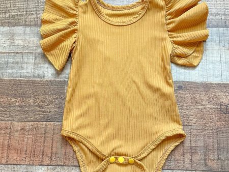 No Brand Mustard Ribbed Flutter Sleeve Onesie- Size ~6-12M (see notes) Online Sale