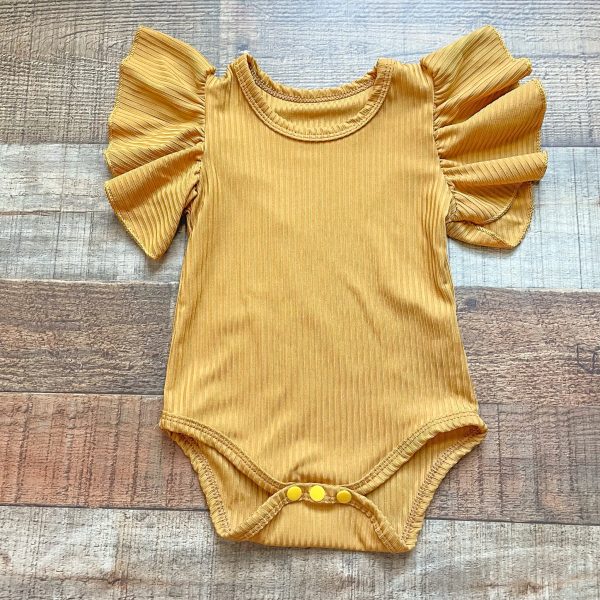 No Brand Mustard Ribbed Flutter Sleeve Onesie- Size ~6-12M (see notes) Online Sale