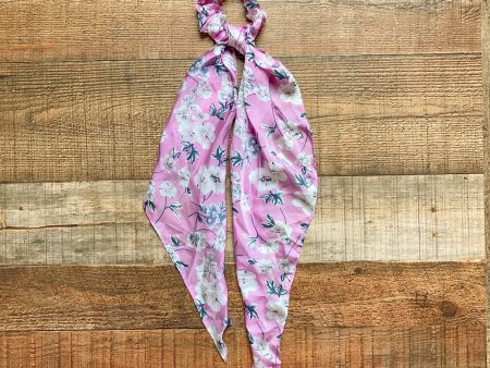 No Brand Pink Floral Print Scarf Hair Tie Scrunchie Sale