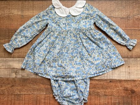 Pukatuka Blue and Green Floral White Collared Dress with Matching Bloomers- Size 3 Online Hot Sale