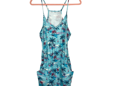 No Brand Blue Palm Print Romper- Size M Fashion