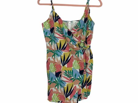 Sadie & Sage Multi Leaf Print Cross Front Linen Romper- Size S Fashion