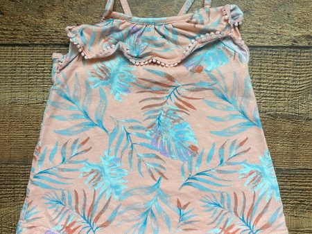 Osh Kosh Peach with Blue Palms and Ruffle Chest Spaghetti Strap Tank Top- Size 5 For Sale