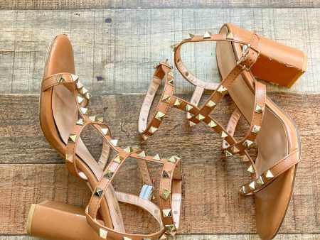 Comfity Camel Studded Ankle Strap Block Heel Sandals- Size 8.5 (see notes) on Sale