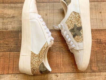 Vintage Havana White with Gold Glitter Camo Sneakers- Size ~8 (see notes) Supply