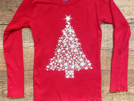 Sara s Prints Organic Cotton Red with White Christmas Tree Long Sleeve Top- Size 4 For Discount