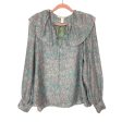 H&M Blue Pink Floral Ruffle Neck Cuffed Long Sleeve Top NWT- Size S Sale