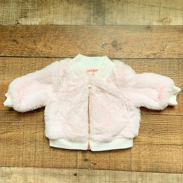 Cat & Jack Pink and White Faux Fur Jacket- Size 0-3M Cheap