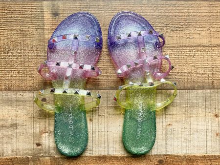 Wild Diva Lounge Green Yellow Pink Purple Jelly Studded Sandals- Size 7 (great condition) Online