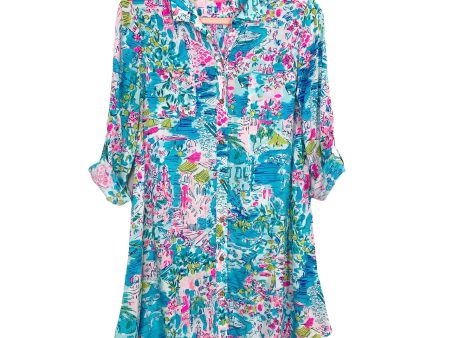 Lilly Pulitzer Blues Pinks Button Up Cover Up Shirt Dress- Size XS Cheap