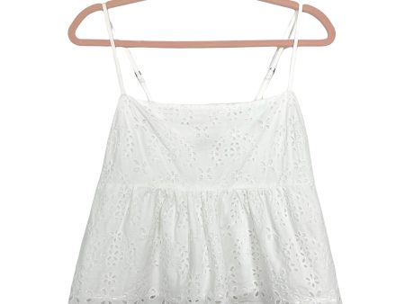 Abercrombie & Fitch White Spaghetti Strap Eyelet Top- Size M Online Sale