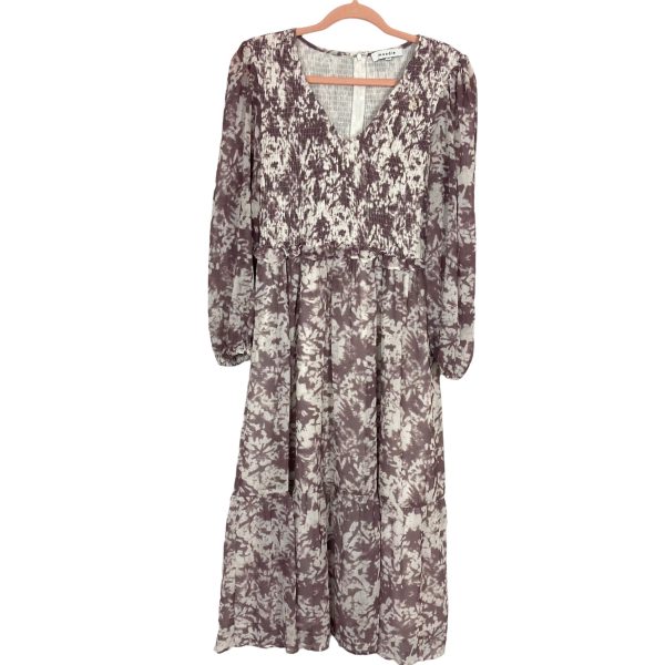 Moodie Mauve Tye Dye Smocked Sheer Long Sleeve Midi Dress- Size L Online now