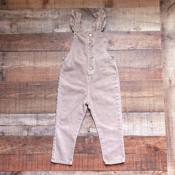 Zara Tan Denim Ruffle Strap Overalls- Size 2-3 Years Online Hot Sale