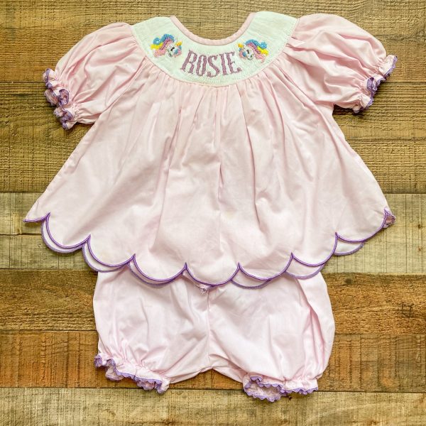 Poppy Kids Co. “Rosie” Smocked Unicorn and Rainbow Dress with Matching Bloomers- Size 2T (see notes) Online now