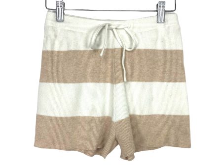 No Brand Khaki and Cream Striped Ribbed Drawstring Shorts- Size S on Sale