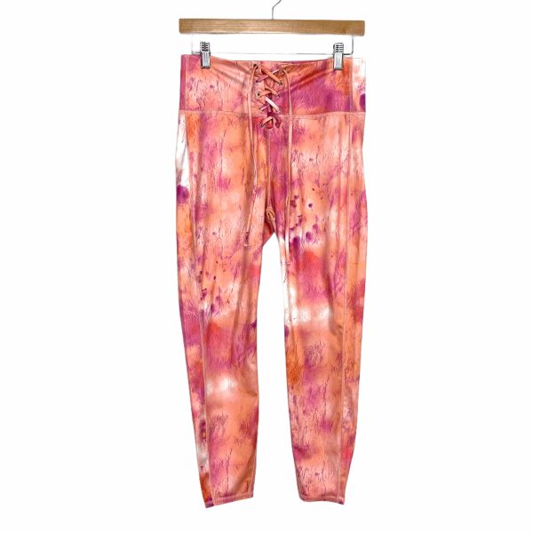 Wavvy Pink Orange Tie Dye Front Lace Up Leggings- Size L (Inseam 24  - We Have Matching Top!) Online now