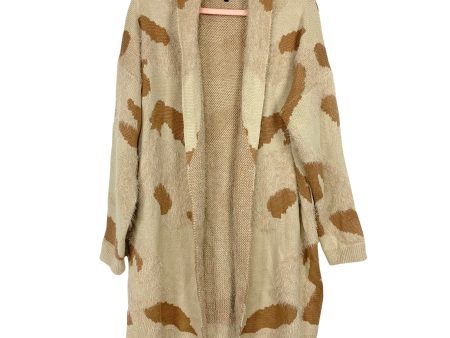 Amaryllis Tan Brown Print Fuzzy Cardigan- Size S Sale