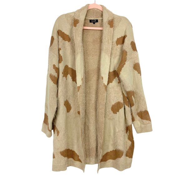 Amaryllis Tan Brown Print Fuzzy Cardigan- Size S Sale