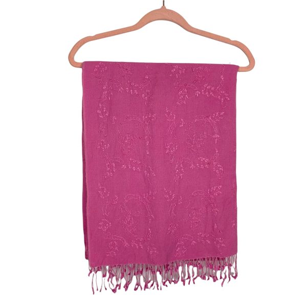 Hand Made In Nepal Pink Silk Pashmina Beaded Scarf on Sale