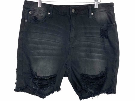 American Bazi Black Distressed Raw Hem Jean Shorts- Size 1X Sale