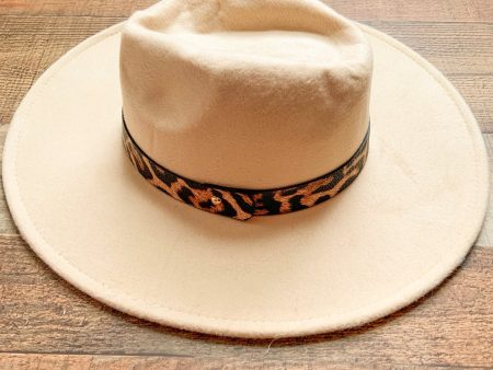 No Brand Cream Animal Print Belted Wide Brim Hat Fashion